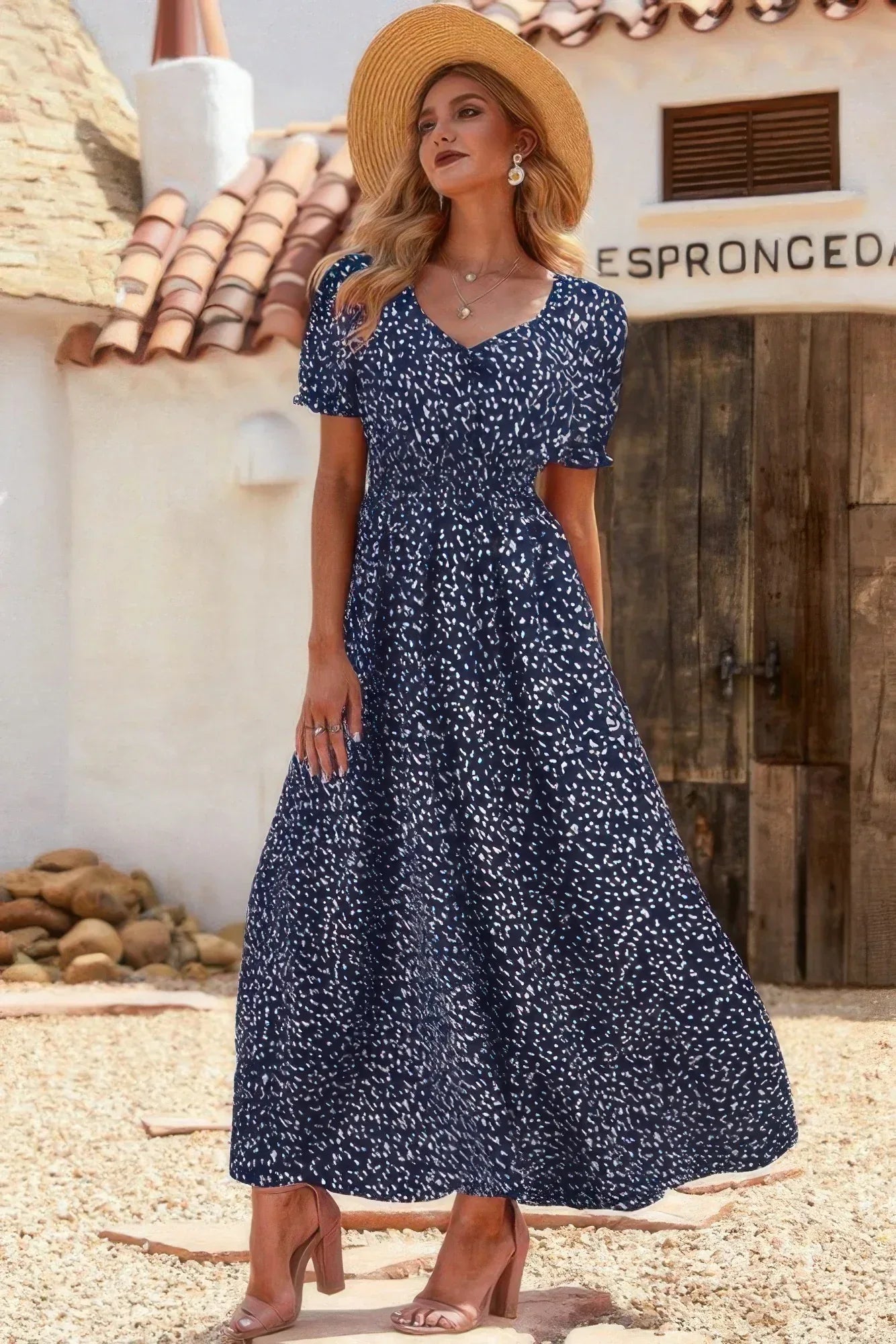 Allover Print Puff Sleeve Ruched Shirred Dress | Mixtshop LLC