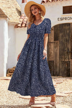 Allover Print Puff Sleeve Ruched Shirred Dress | Mixtshop LLC