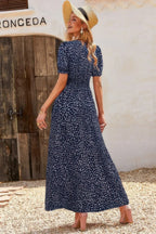 Allover Print Puff Sleeve Ruched Shirred Dress | Mixtshop LLC