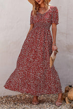 Allover Print Puff Sleeve Ruched Shirred Dress | Mixtshop LLC