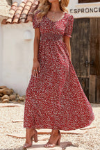 Allover Print Puff Sleeve Ruched Shirred Dress | Mixtshop LLC