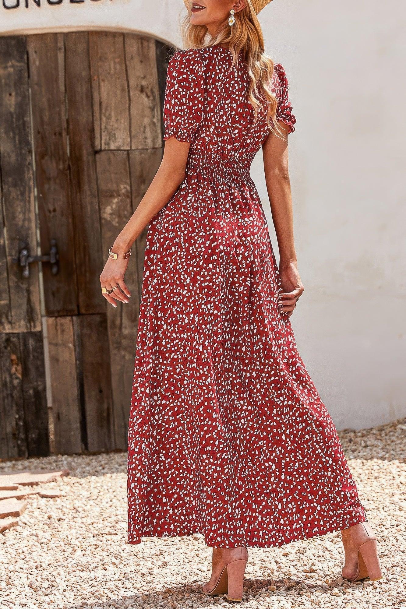 Allover Print Puff Sleeve Ruched Shirred Dress | Mixtshop LLC