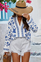 Floral Print Notched Collar V Neck Shirt | Mixtshop LLC