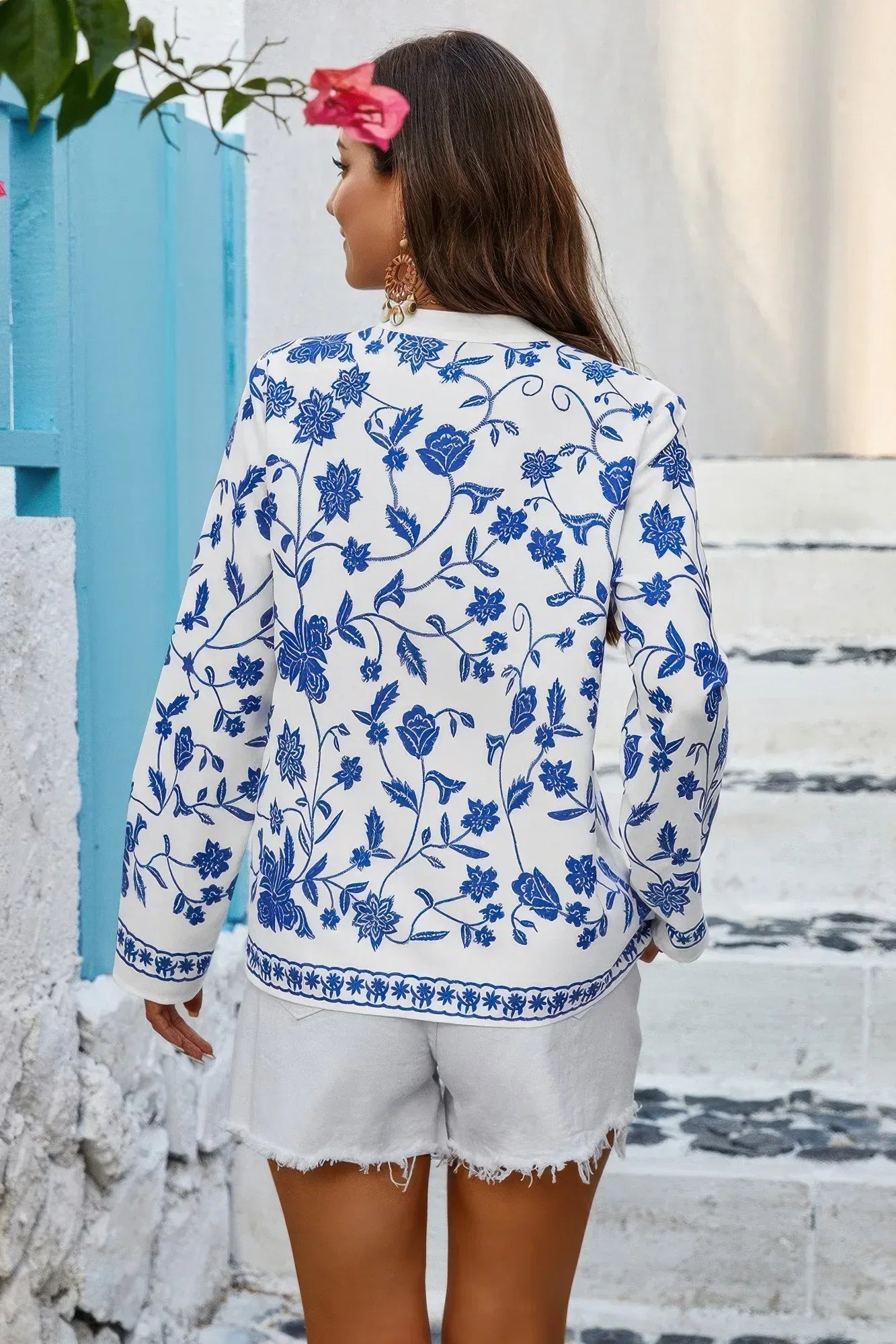 Floral Print Notched Collar V Neck Shirt | Mixtshop LLC