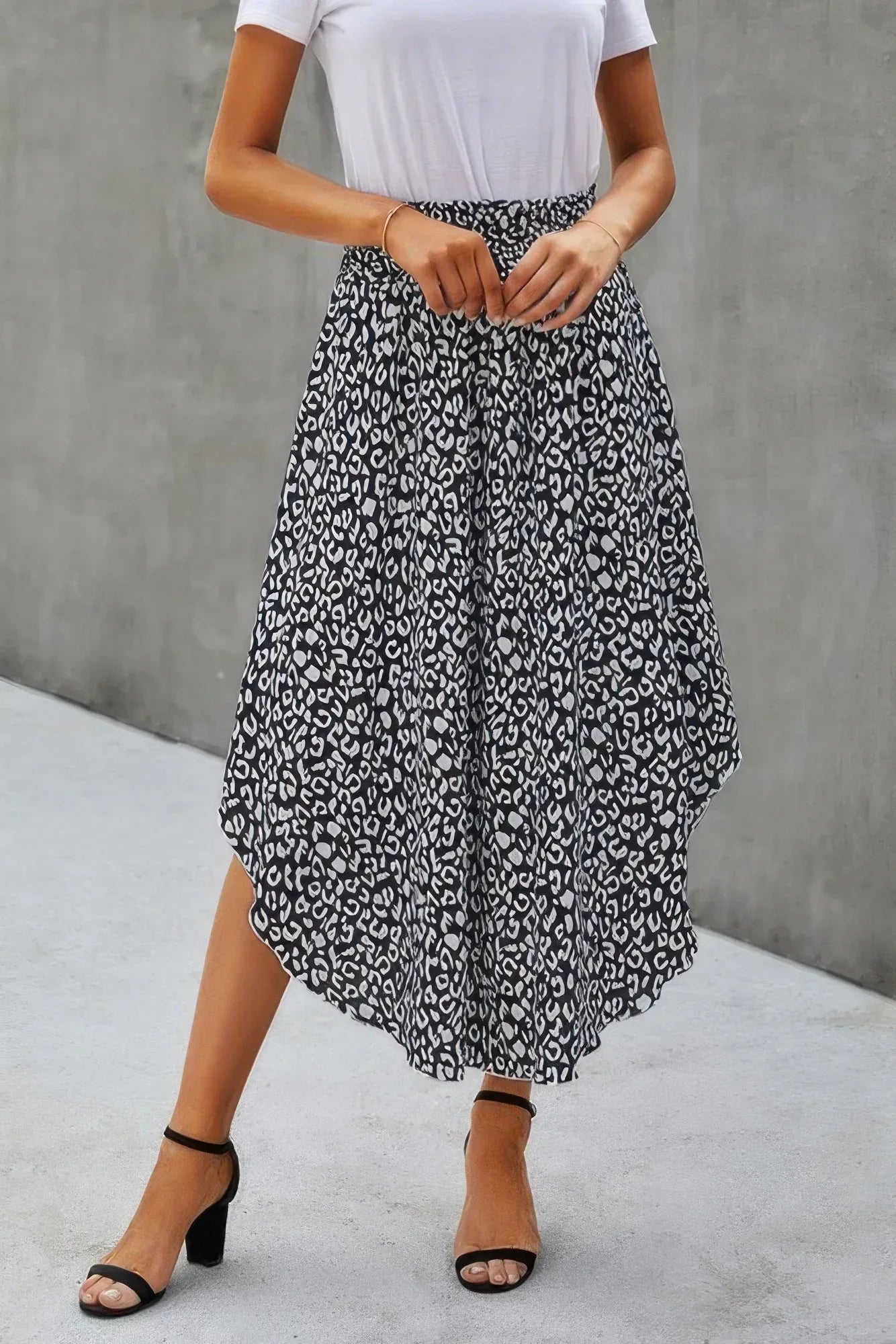 Shirred Waist Asymmetrical Hem Flared Skirt | Mixtshop LLC Main image
