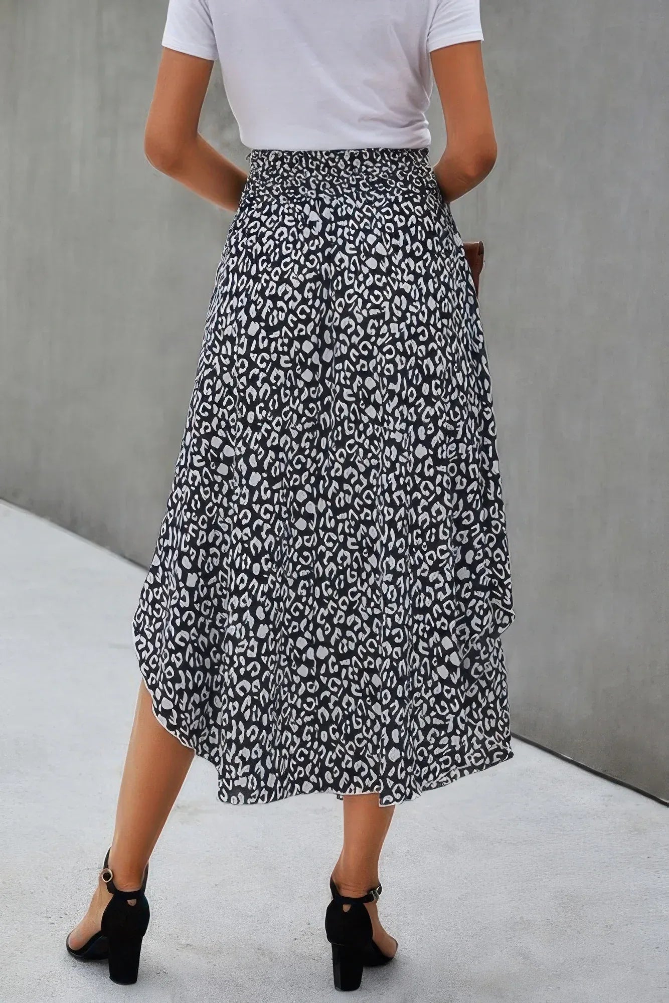 Shirred Waist Asymmetrical Hem Flared Skirt | Mixtshop LLC