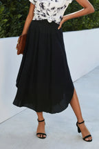 Shirred Waist Asymmetrical Hem Flared Skirt | Mixtshop LLC