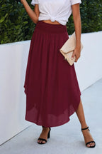 Shirred Waist Asymmetrical Hem Flared Skirt | Mixtshop LLC