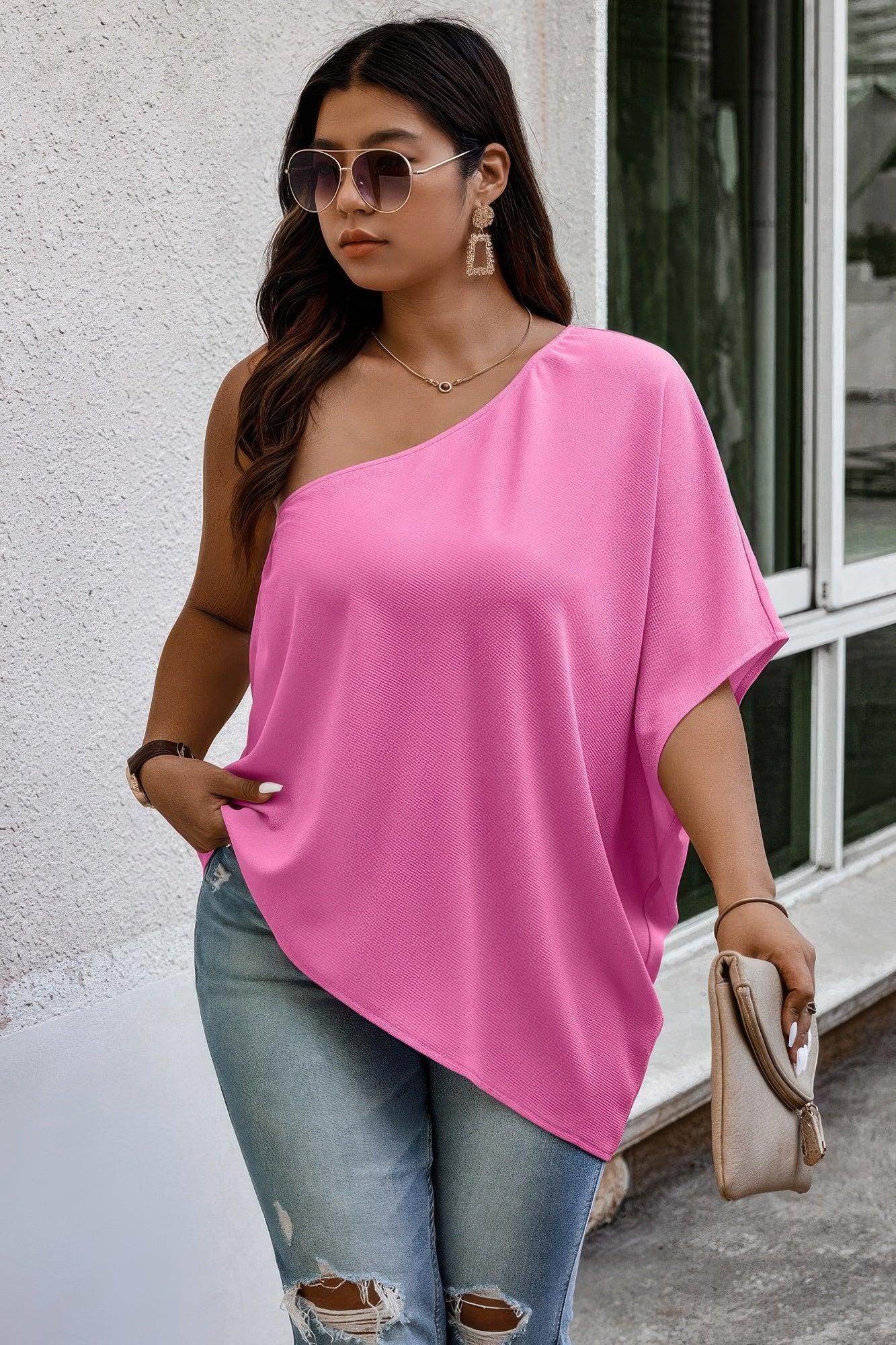 Plus One Shoulder Solid Casual Loose Fit Shirt | Mixtshop LLC
