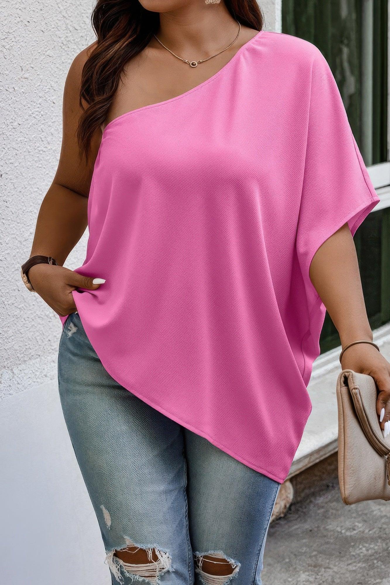 Plus One Shoulder Solid Casual Loose Fit Shirt | Mixtshop LLC