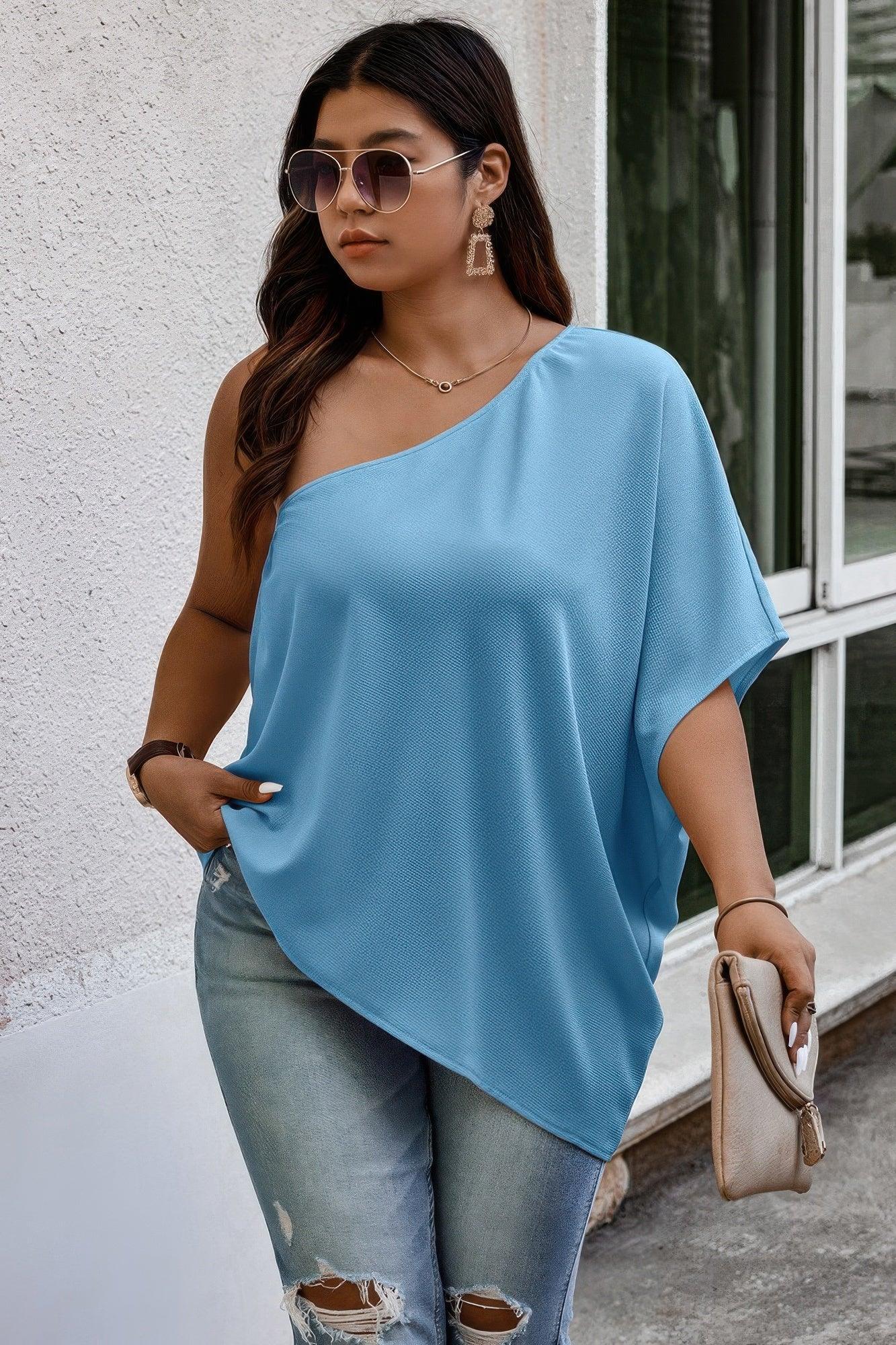 Plus One Shoulder Solid Casual Loose Fit Shirt | Mixtshop LLC