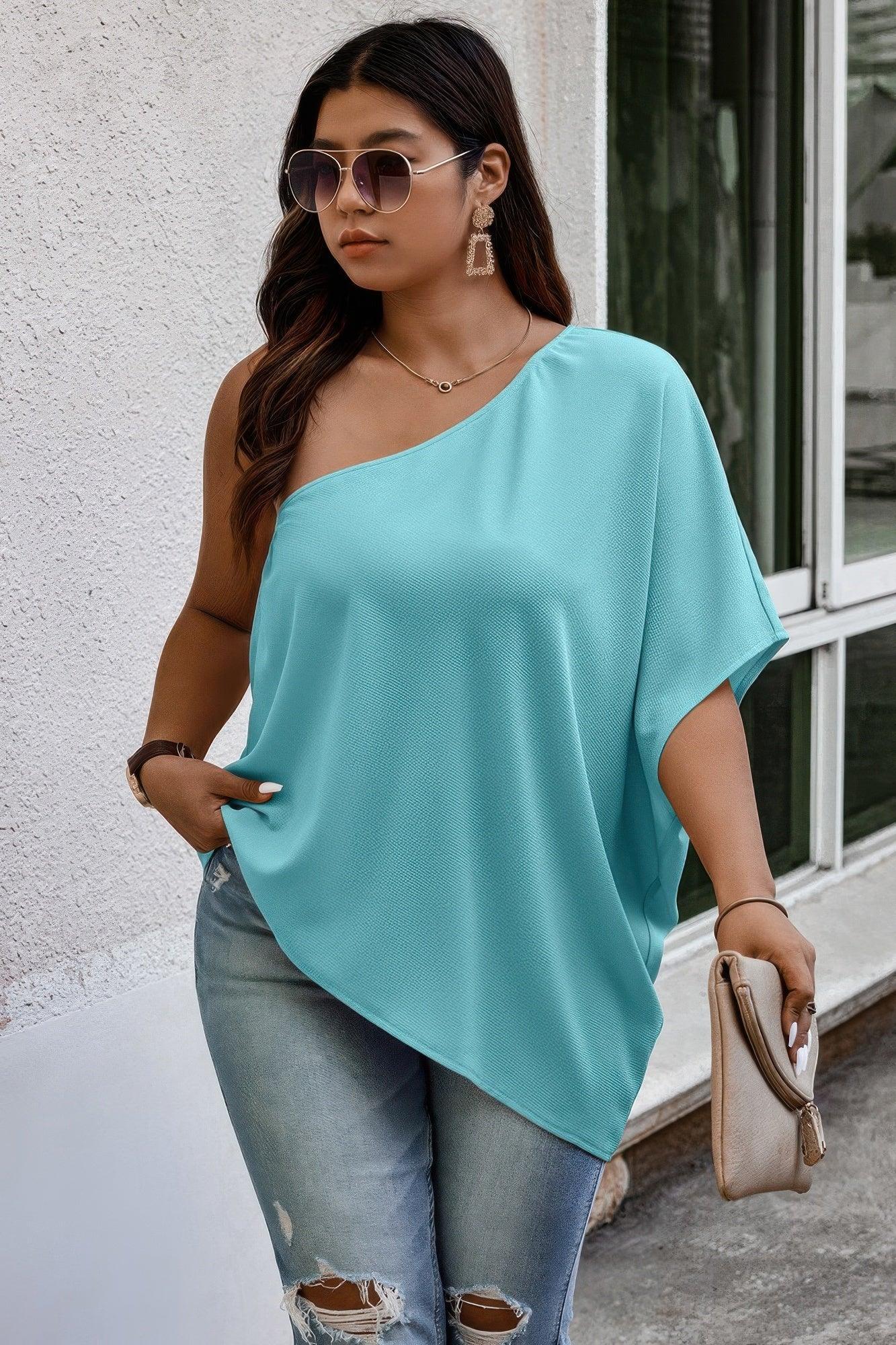 Plus One Shoulder Solid Casual Loose Fit Shirt | Mixtshop LLC