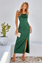 Spaghetti Strap Cowl Neck Split Midi Slit Dress | Mixtshop LLC