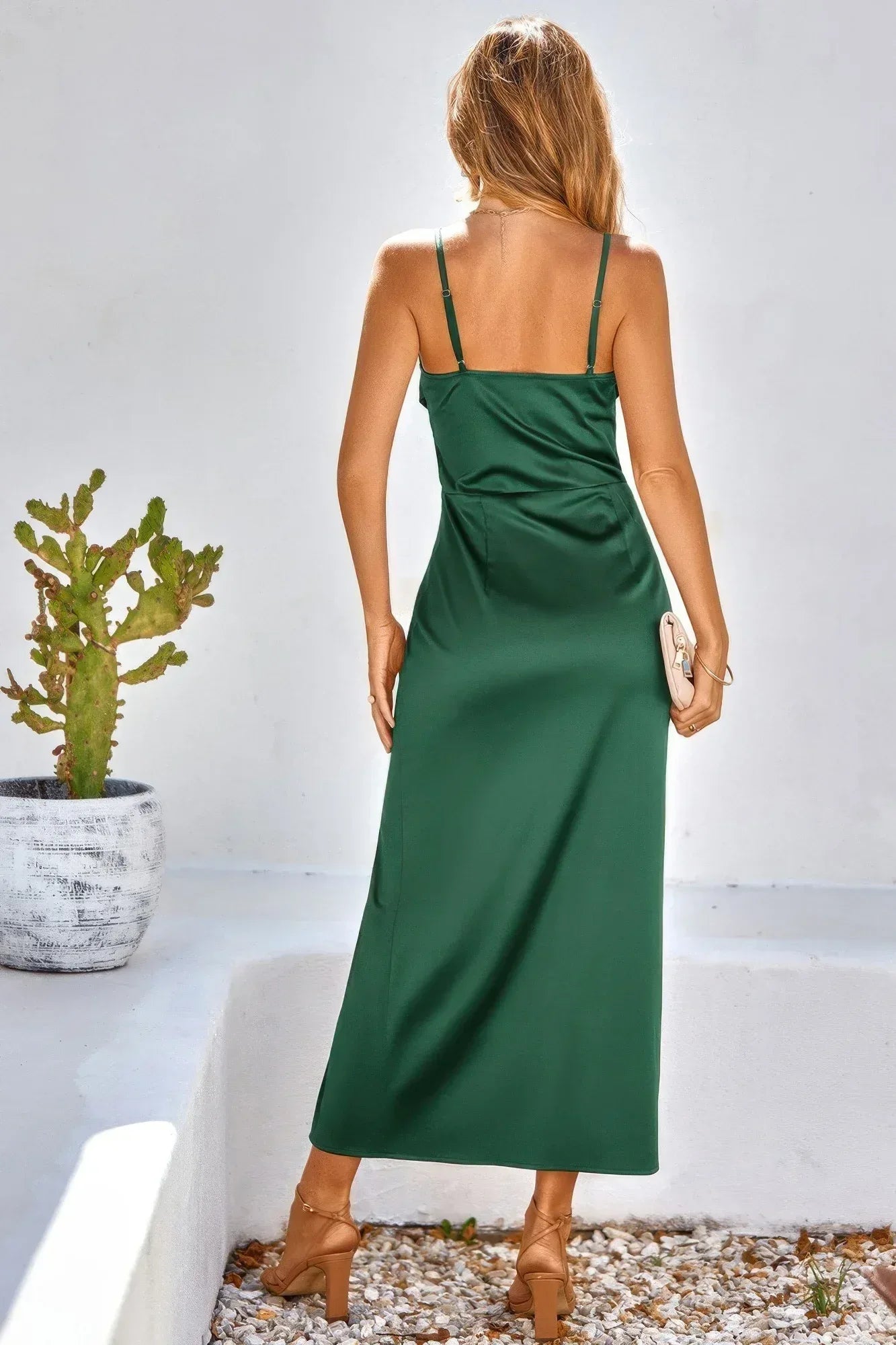 Spaghetti Strap Cowl Neck Split Midi Slit Dress | Mixtshop LLC