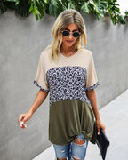 Crew Neck Color Block Animal Print Top | Mixtshop LLC