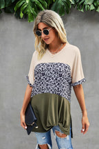 Crew Neck Color Block Animal Print Top | Mixtshop LLC