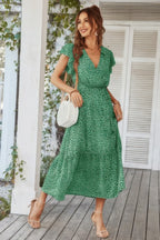 Floral V Neck Ruffle Short Sleeve High Waist Dress | Mixtshop LLC