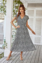 Floral V Neck Ruffle Short Sleeve High Waist Dress | Mixtshop LLC