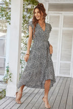 Floral V Neck Ruffle Short Sleeve High Waist Dress | Mixtshop LLC