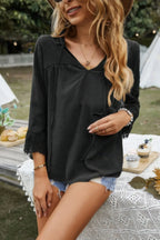 Swiss Dot Lace Splicing Sleeve V Neck Blouse | Mixtshop LLC