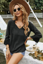 Swiss Dot Lace Splicing Sleeve V Neck Blouse | Mixtshop LLC