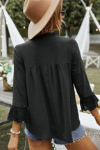 Swiss Dot Lace Splicing Sleeve V Neck Blouse | Mixtshop LLC