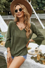 Swiss Dot Lace Splicing Sleeve V Neck Blouse | Mixtshop LLC