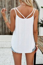 V Neck Eyelet Trim Spaghetti Strap Sleeveless Top | Mixtshop LLC