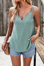 V Neck Eyelet Trim Spaghetti Strap Sleeveless Top | Mixtshop LLC