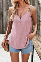 V Neck Eyelet Trim Spaghetti Strap Sleeveless Top | Mixtshop LLC