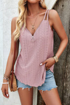 V Neck Eyelet Trim Spaghetti Strap Sleeveless Top | Mixtshop LLC