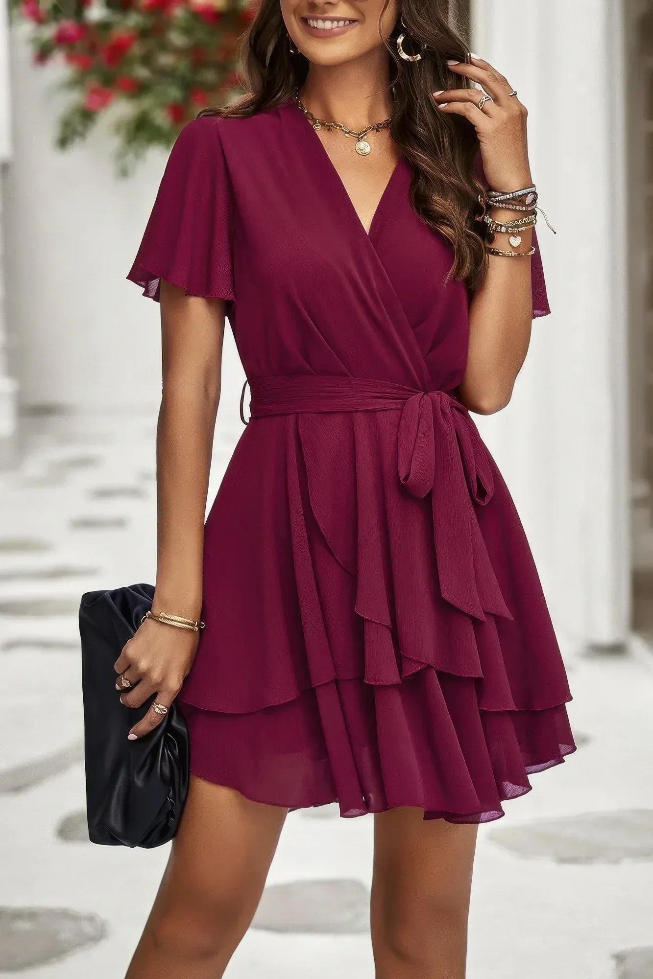 Chiffon Layer Hem Waist Tie Layer Hem Ruffle Dress Secondary image