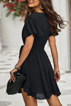 Chiffon Layer Hem Waist Tie Layer Hem Ruffle Dress | Mixtshop LLC