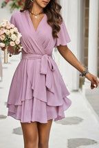 Chiffon Layer Hem Waist Tie Layer Hem Ruffle Dress | Mixtshop LLC