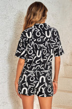 Outfit Sequins Lips Print Button Down Shorts Set | Mixtshop LLC