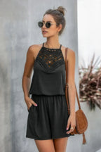 Solid Halter Lace Sleeveless Patchwork Romper | Mixtshop LLC