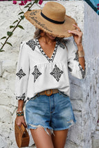 Printed T Shirt V Neck Loose Puff Sleeves Shirts | Mixtshop LLC