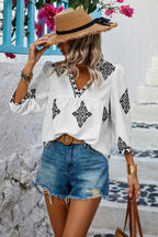 Printed T Shirt V Neck Loose Puff Sleeves Shirts | Mixtshop LLC