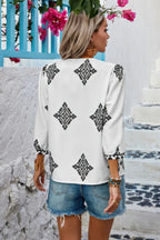 Printed T Shirt V Neck Loose Puff Sleeves Shirts | Mixtshop LLC