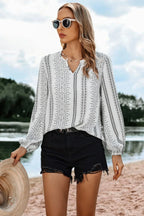 Striped V Neck Vertical Stripe Loose Blouse | Mixtshop LLC