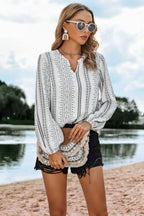 Striped V Neck Vertical Stripe Loose Blouse | Mixtshop LLC