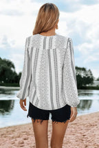 Striped V Neck Vertical Stripe Loose Blouse | Mixtshop LLC