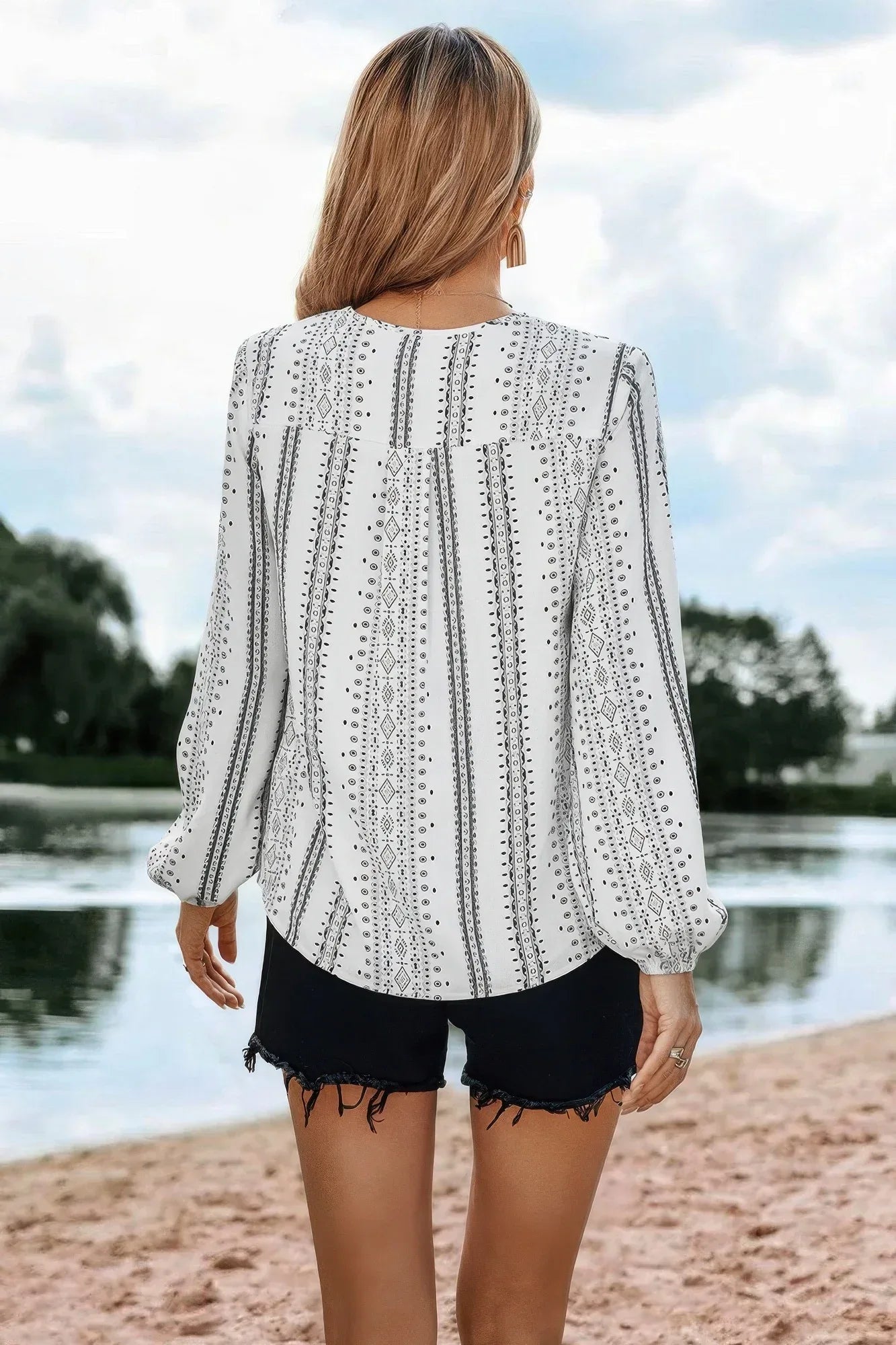 Striped V Neck Vertical Stripe Loose Blouse | Mixtshop LLC