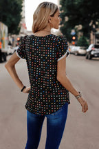 Round Neck Polka Dot Print Petal Sleeve Blouse | Mixtshop LLC