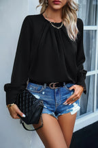 Ruffle Long Sleeve Elegant Ruffles Crewneck Blouse | Mixtshop LLC