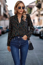 Polka Dot Puff Sleeve Notched Neckline Blouse | Mixtshop LLC