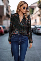 Polka Dot Puff Sleeve Notched Neckline Blouse | Mixtshop LLC