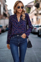 Polka Dot Puff Sleeve Notched Neckline Blouse | Mixtshop LLC