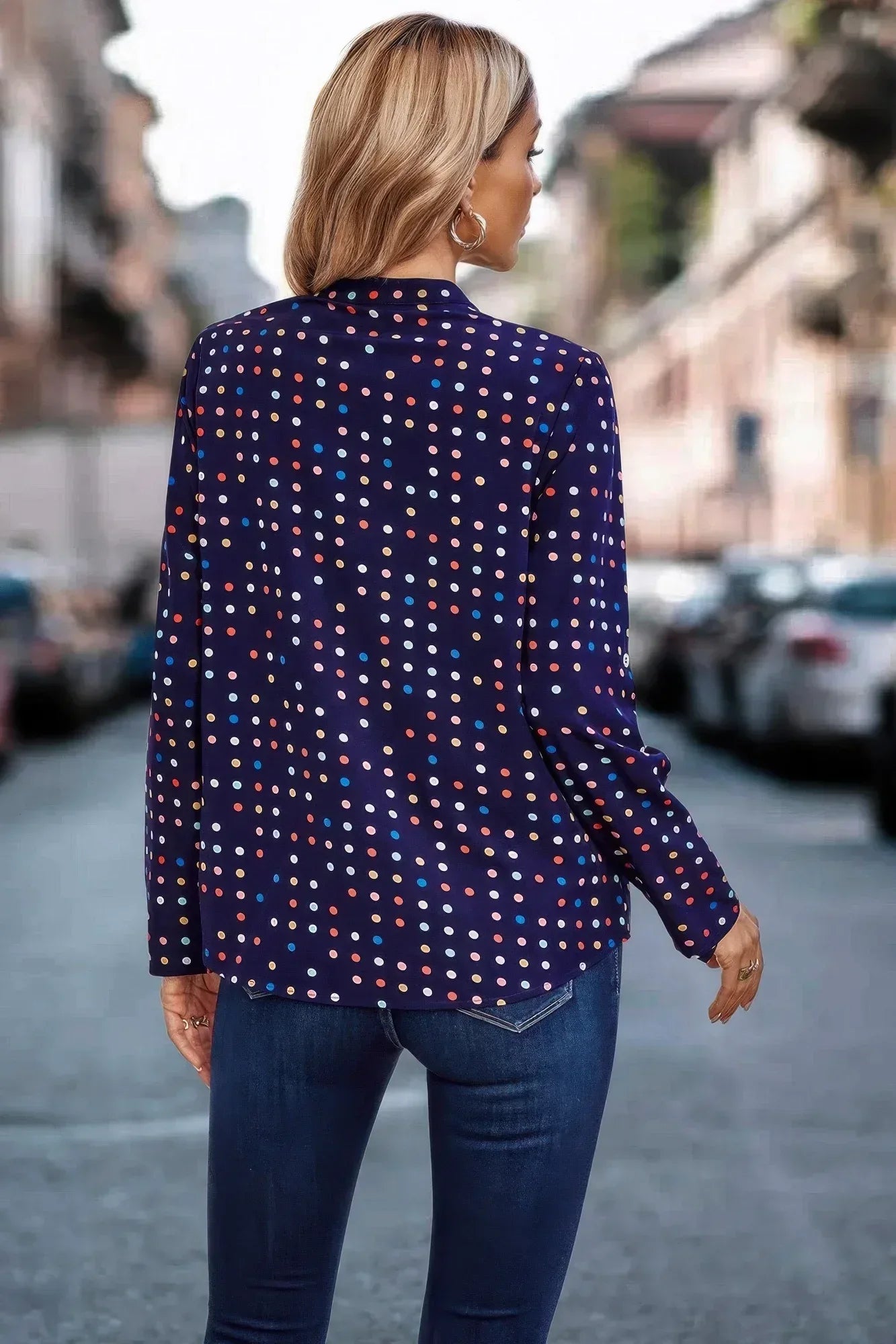 Polka Dot Puff Sleeve Notched Neckline Blouse | Mixtshop LLC