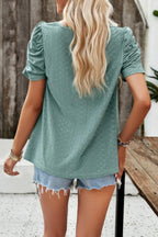Square Neck Puff Sleeve Tunic Tops Eyelet Shirt | Mixtshop LLC